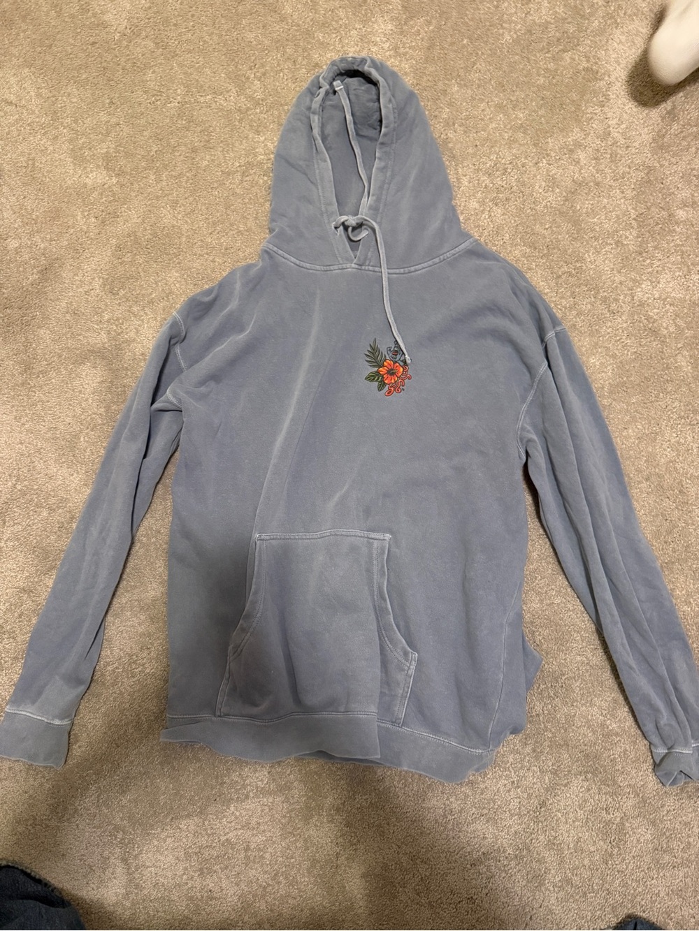 Washed Blue Floral-Embroidered Women’s Hoodie Sweater